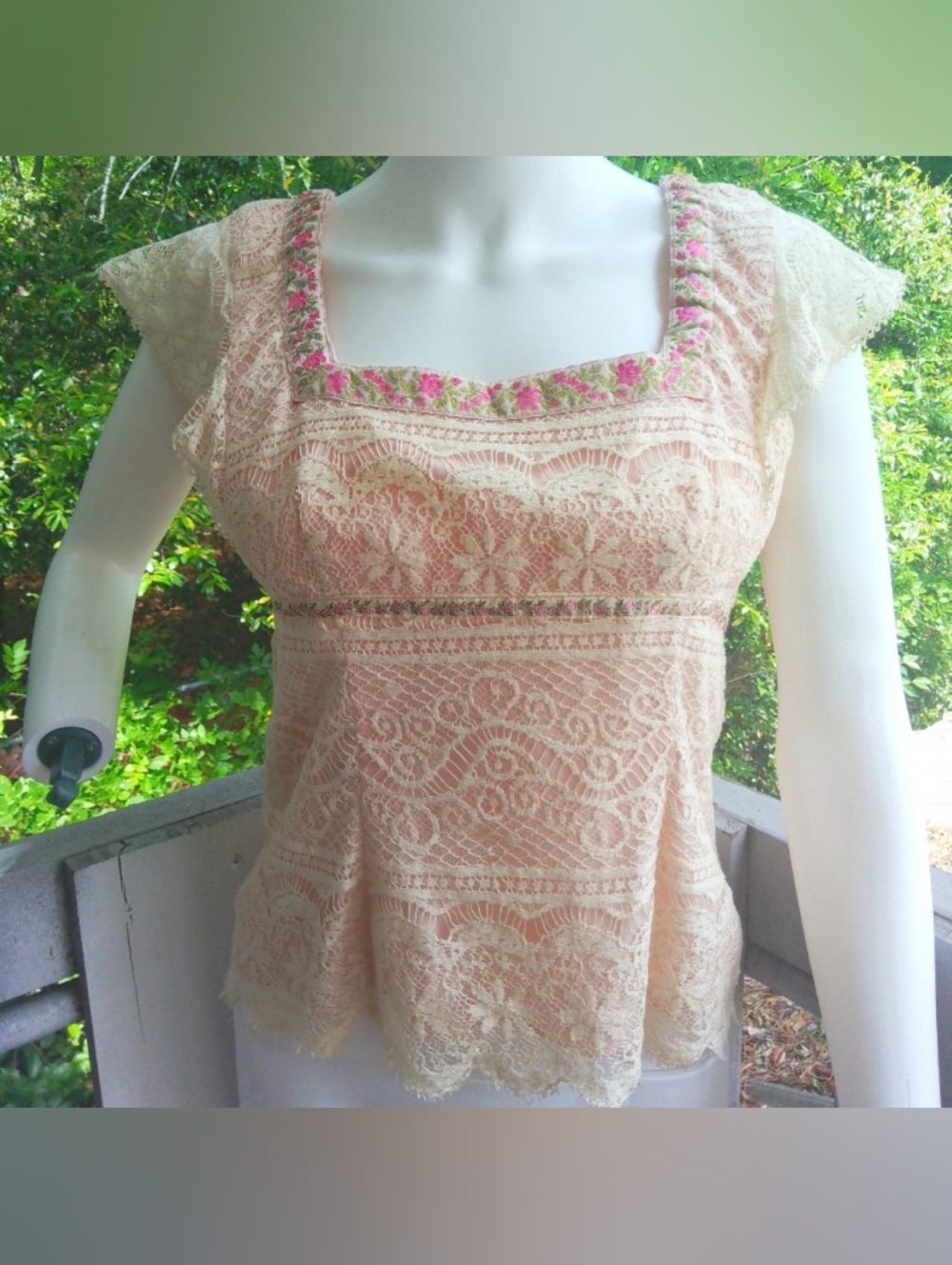 NOT FOR SALE Peasant Boho lace Floral Babydoll Embroidered Cottagecore Top